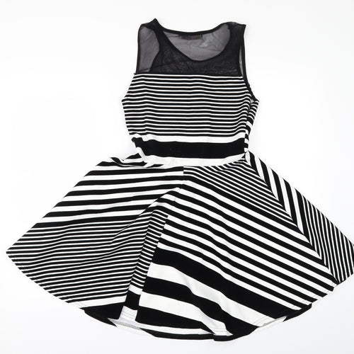 cameo rose Womens Black Striped  Skater Dress  Size 12