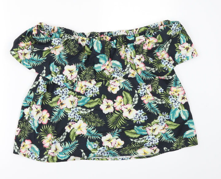 Topshop Womens Black Floral  Tunic Blouse Size 10
