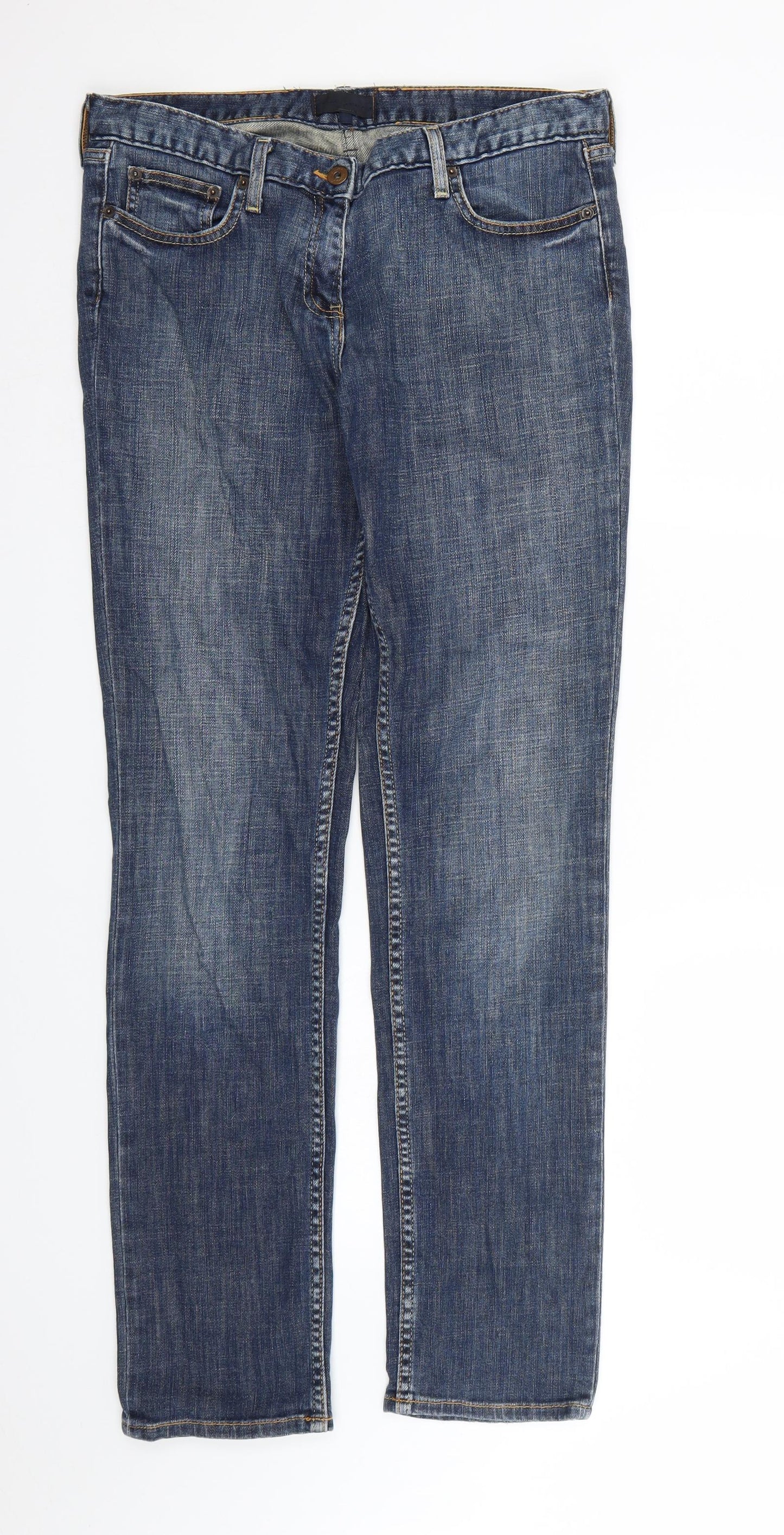 Preworn Womens Blue  Denim Straight Jeans Size 12 L32 in