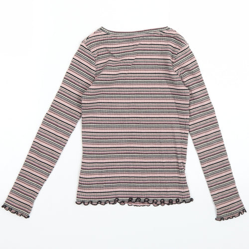 NEXT Girls Pink Striped  Basic T-Shirt Size 7 Years