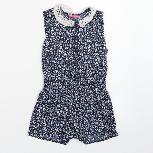 Young Dimension Girls Blue Floral  Playsuit One-Piece Size 6-7 Years