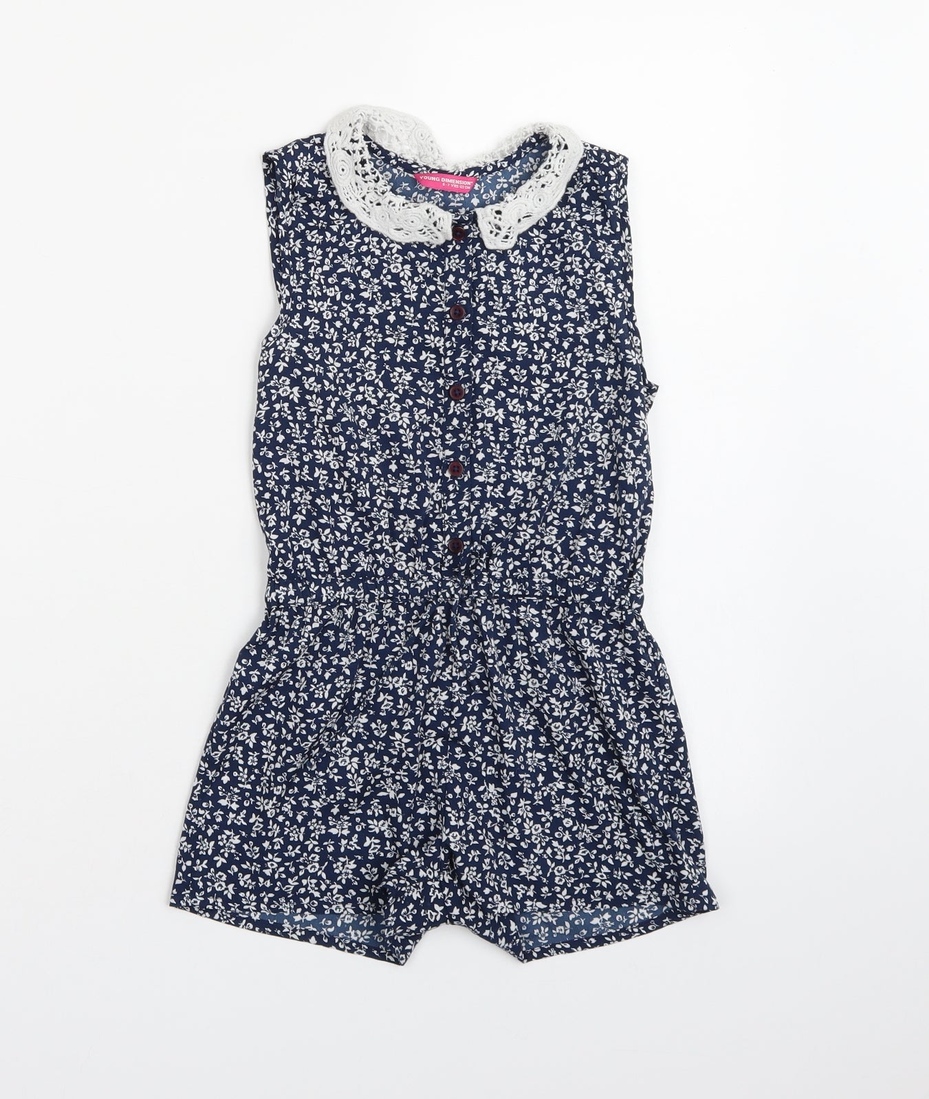 Young Dimension Girls Blue Floral  Playsuit One-Piece Size 6-7 Years