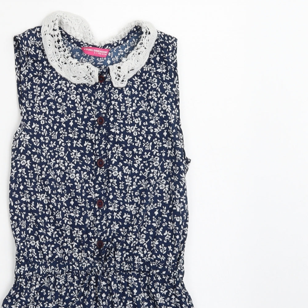 Young Dimension Girls Blue Floral  Playsuit One-Piece Size 6-7 Years