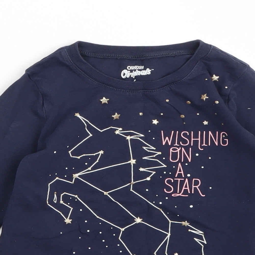 Osh Kosh Girls Blue   Basic T-Shirt Size 6 Years  - Unicorn