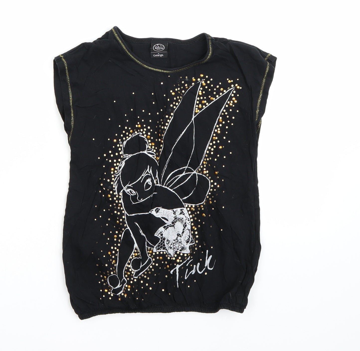 George Girls Black   Basic T-Shirt Size 7-8 Years  - Tinkerbell