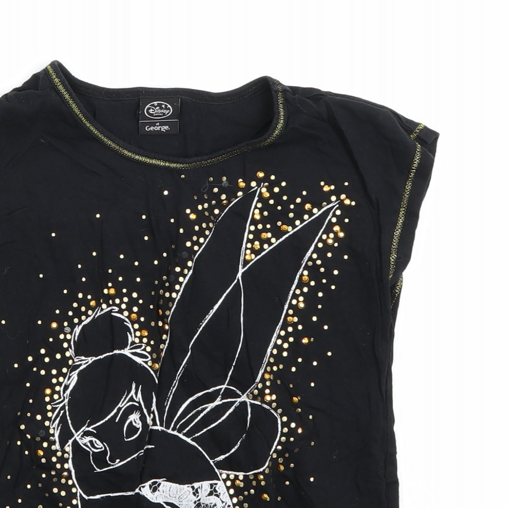 George Girls Black   Basic T-Shirt Size 7-8 Years  - Tinkerbell