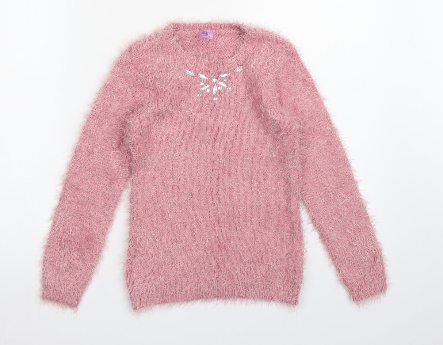 F&F Girls Pink  Knit Pullover Jumper Size 9-10 Years