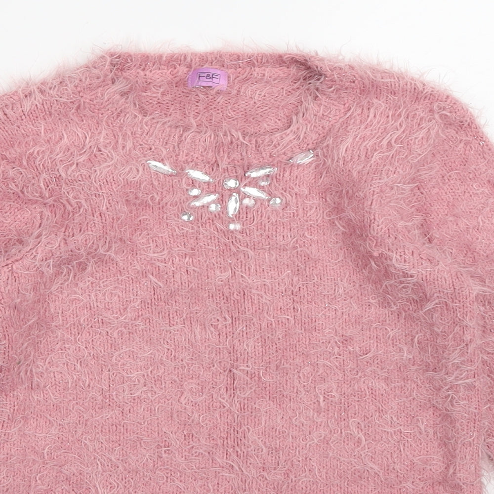 F&F Girls Pink  Knit Pullover Jumper Size 9-10 Years