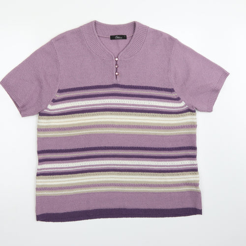 BM collection Womens Purple Striped Knit Pullover Jumper Size L