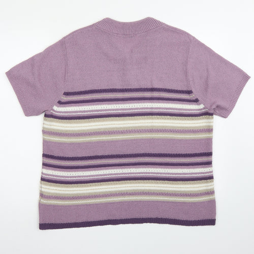 BM collection Womens Purple Striped Knit Pullover Jumper Size L
