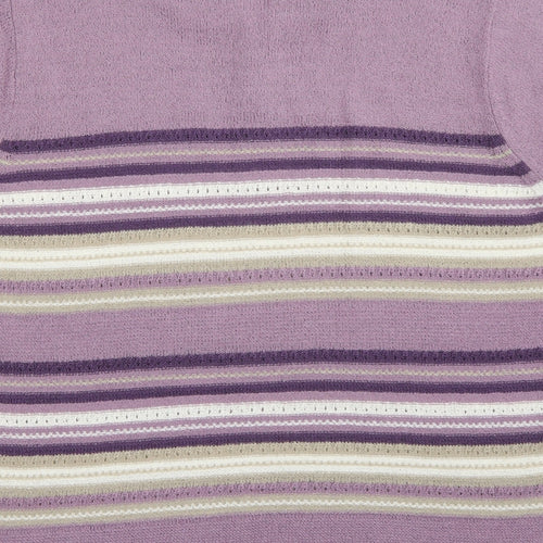 BM collection Womens Purple Striped Knit Pullover Jumper Size L