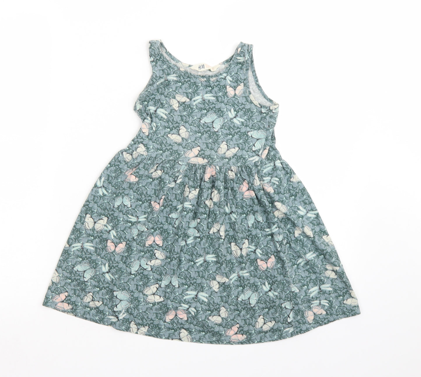 H&M Girls Green Floral  T-Shirt Dress  Size 7-8 Years