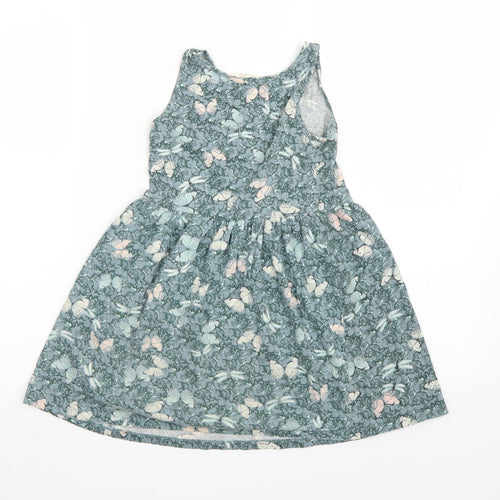 H&M Girls Green Floral  T-Shirt Dress  Size 7-8 Years