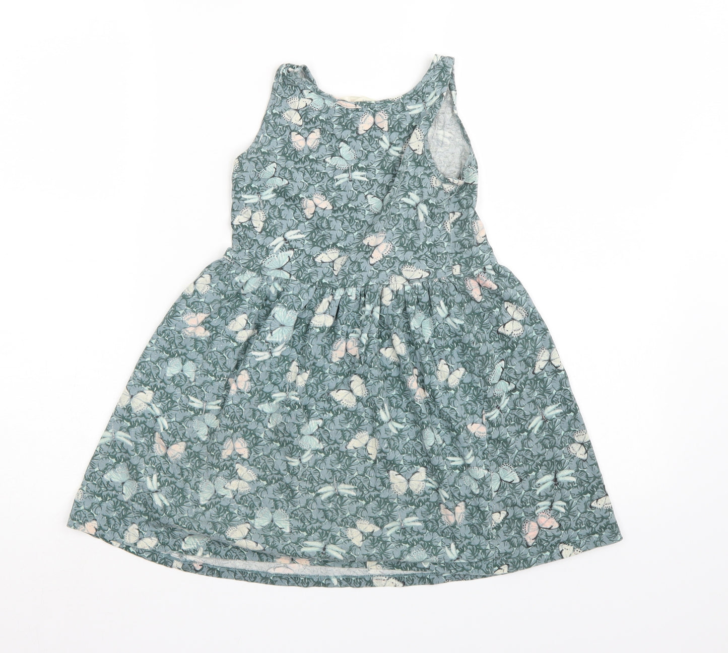 H&M Girls Green Floral  T-Shirt Dress  Size 7-8 Years