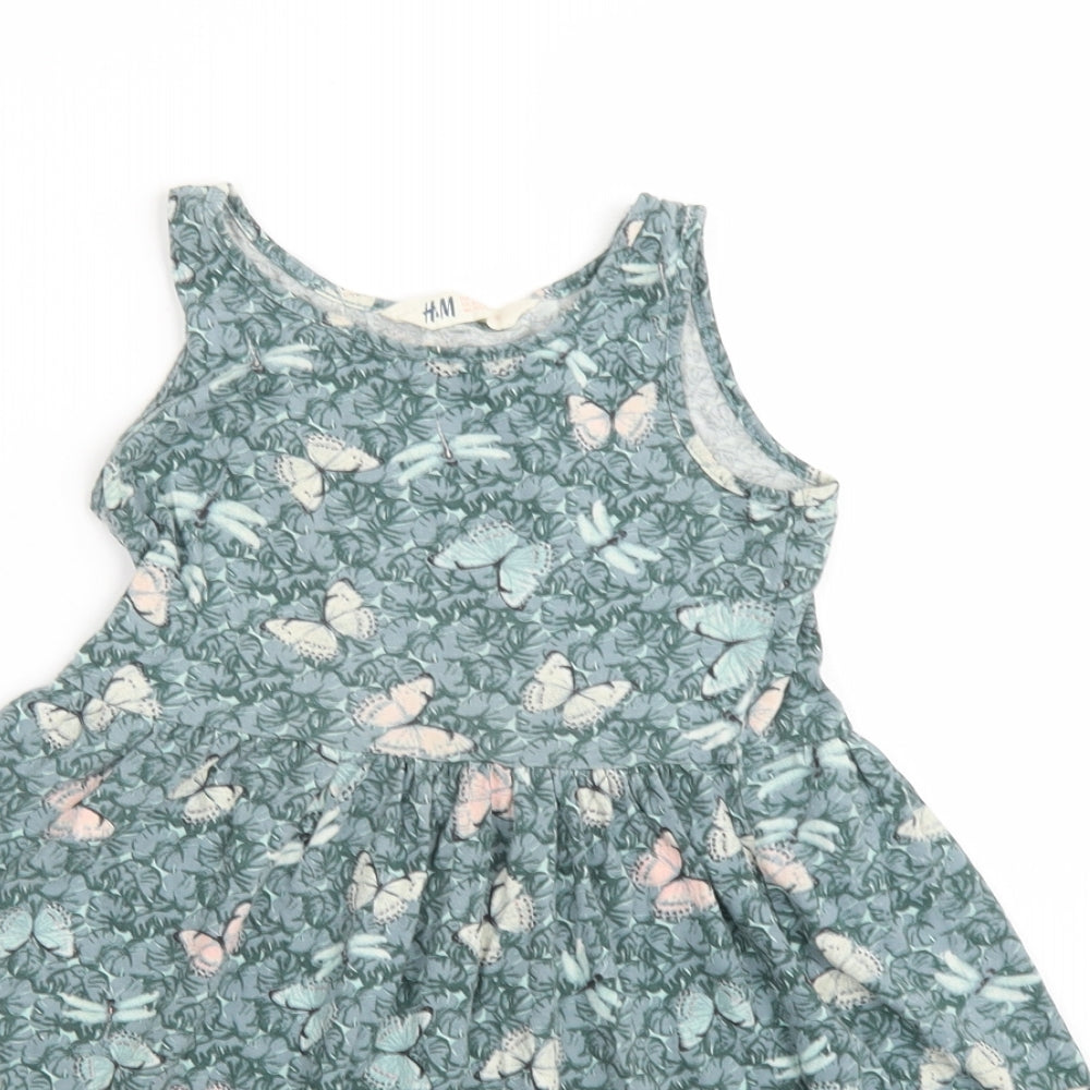 H&M Girls Green Floral  T-Shirt Dress  Size 7-8 Years