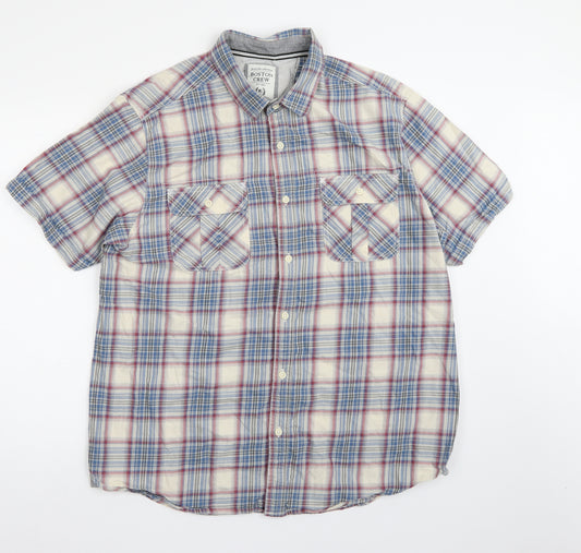 Front view of Boston crew women’s blue check basic button-up, size XL