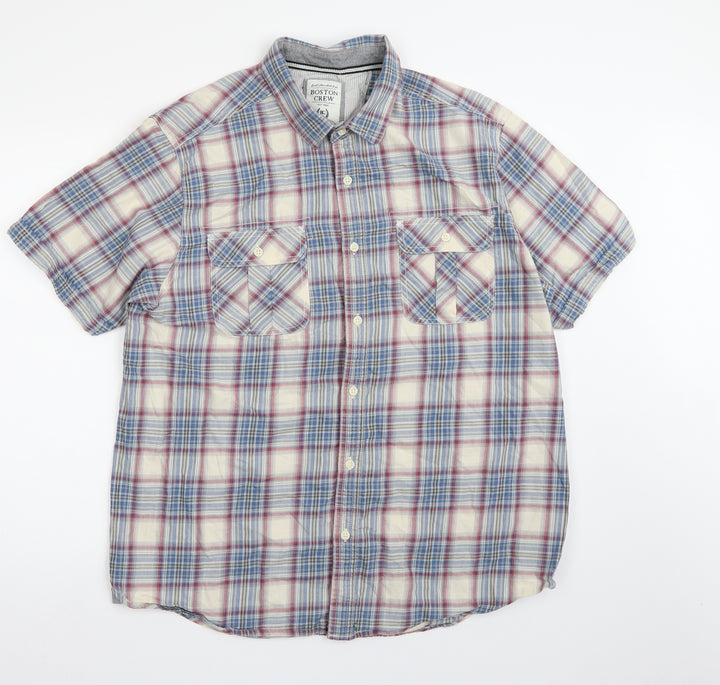 Boston crew Womens Blue Check  Basic Button-Up Size XL