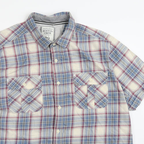 Boston crew Womens Blue Check  Basic Button-Up Size XL