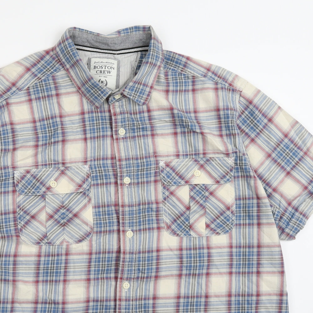 Boston crew Womens Blue Check  Basic Button-Up Size XL