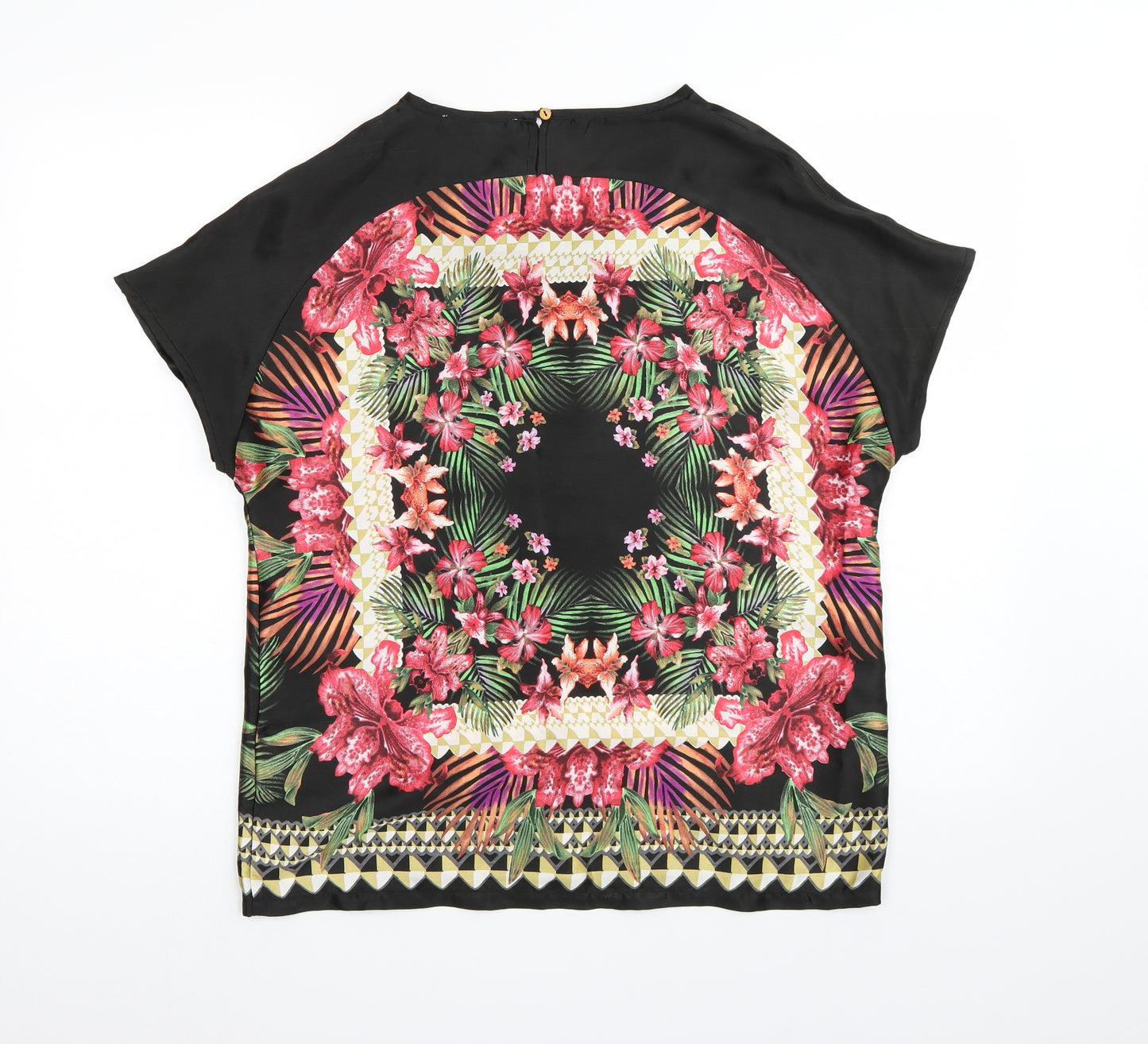 Peacocks Womens Black Floral Satin Basic T-Shirt Size 12