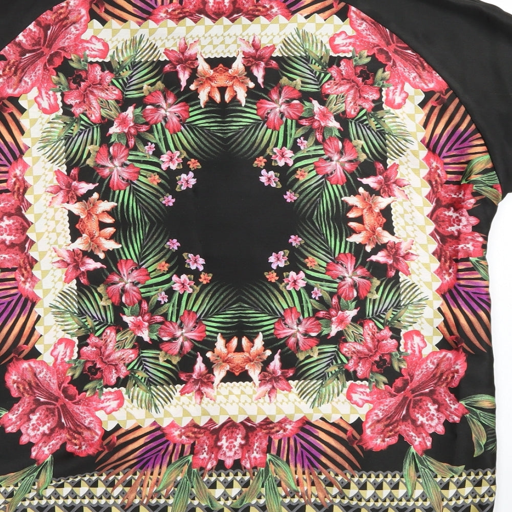 Peacocks Womens Black Floral Satin Basic T-Shirt Size 12