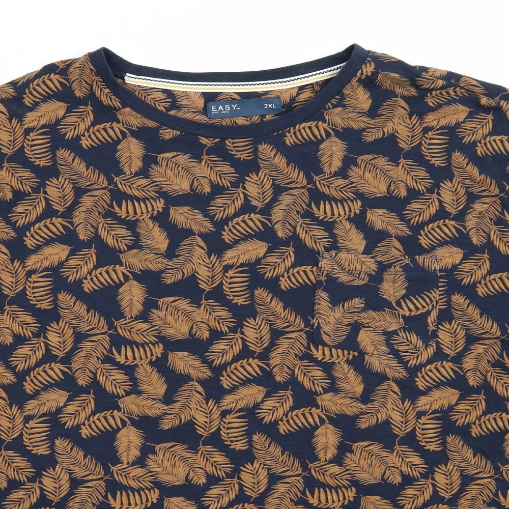 Easy Womens Blue Floral  Basic T-Shirt Size 3XL