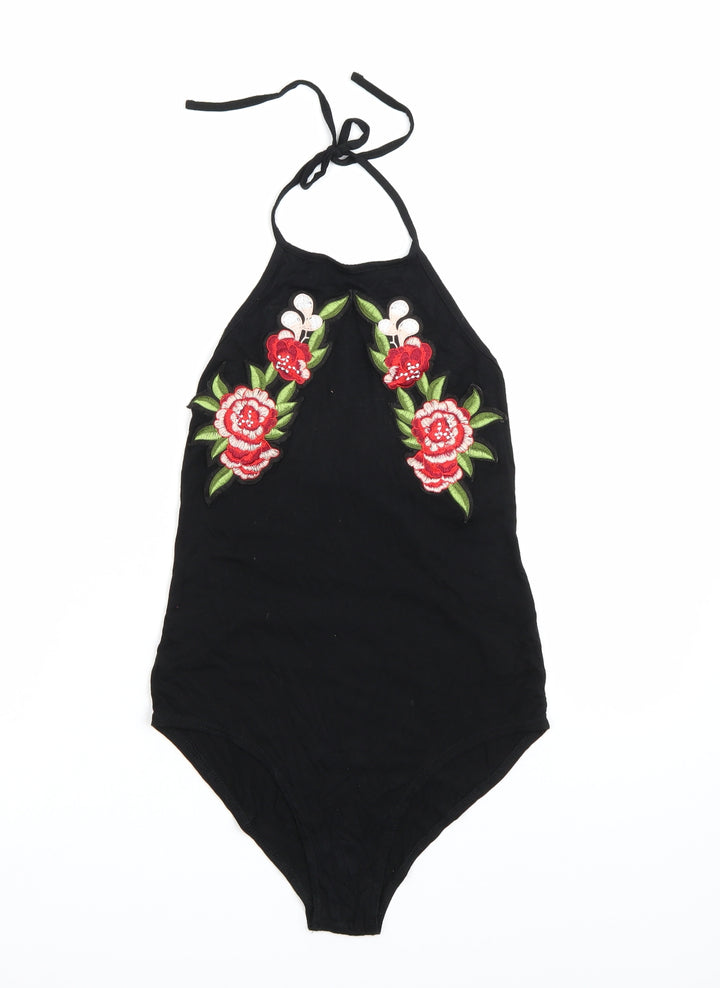Select Womens Black Floral Bodysuit One-Piece Size 12