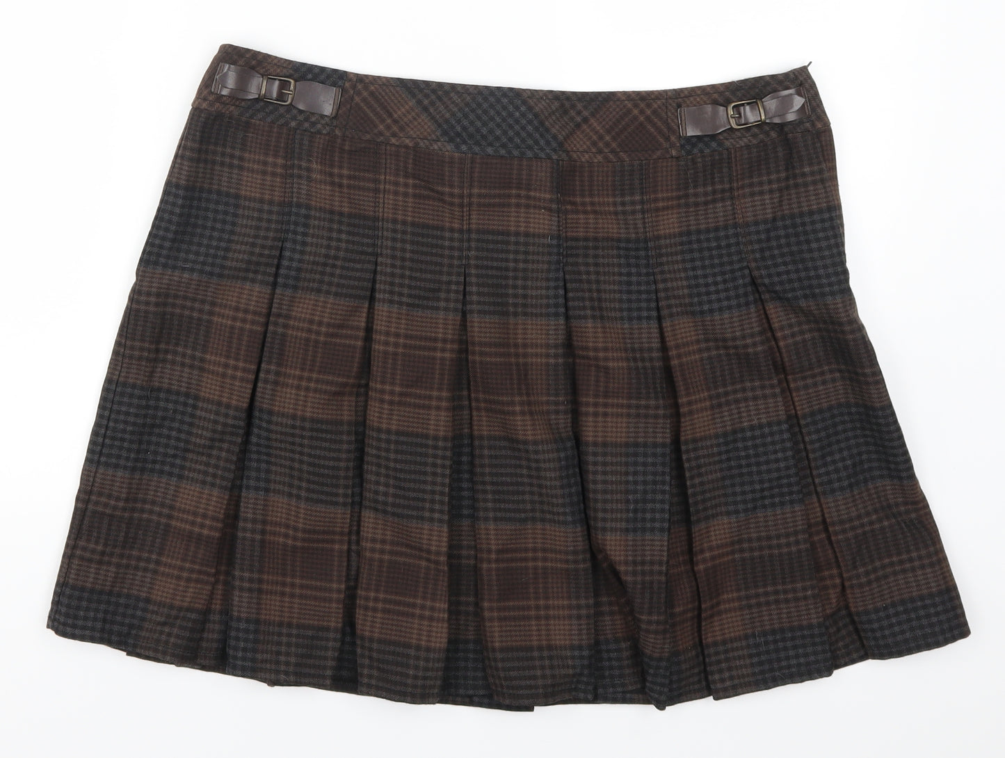 George Womens Brown Check  Pleated Skirt Size 14