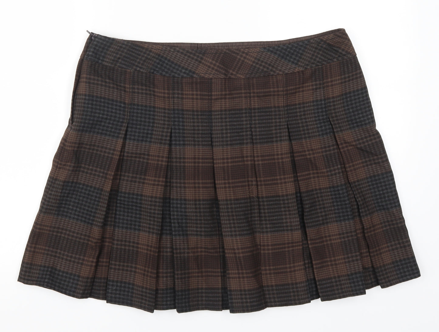 George Womens Brown Check  Pleated Skirt Size 14