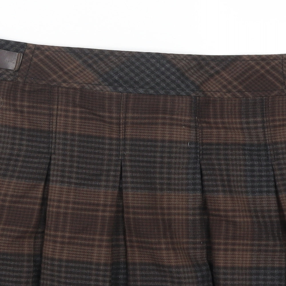George Womens Brown Check  Pleated Skirt Size 14