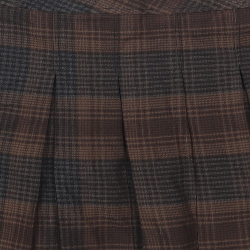 George Womens Brown Check  Pleated Skirt Size 14