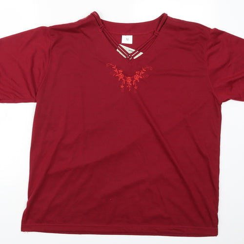 Lucky Womens Red   Basic T-Shirt Size XL  - Flowers