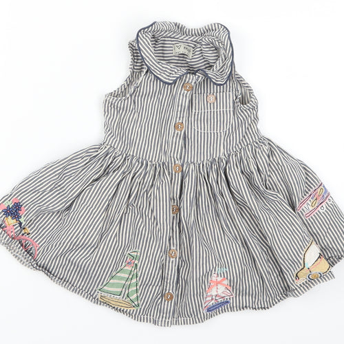 NEXT Girls Blue Striped  Skater Dress  Size 9-12 Months  - Car and Boats