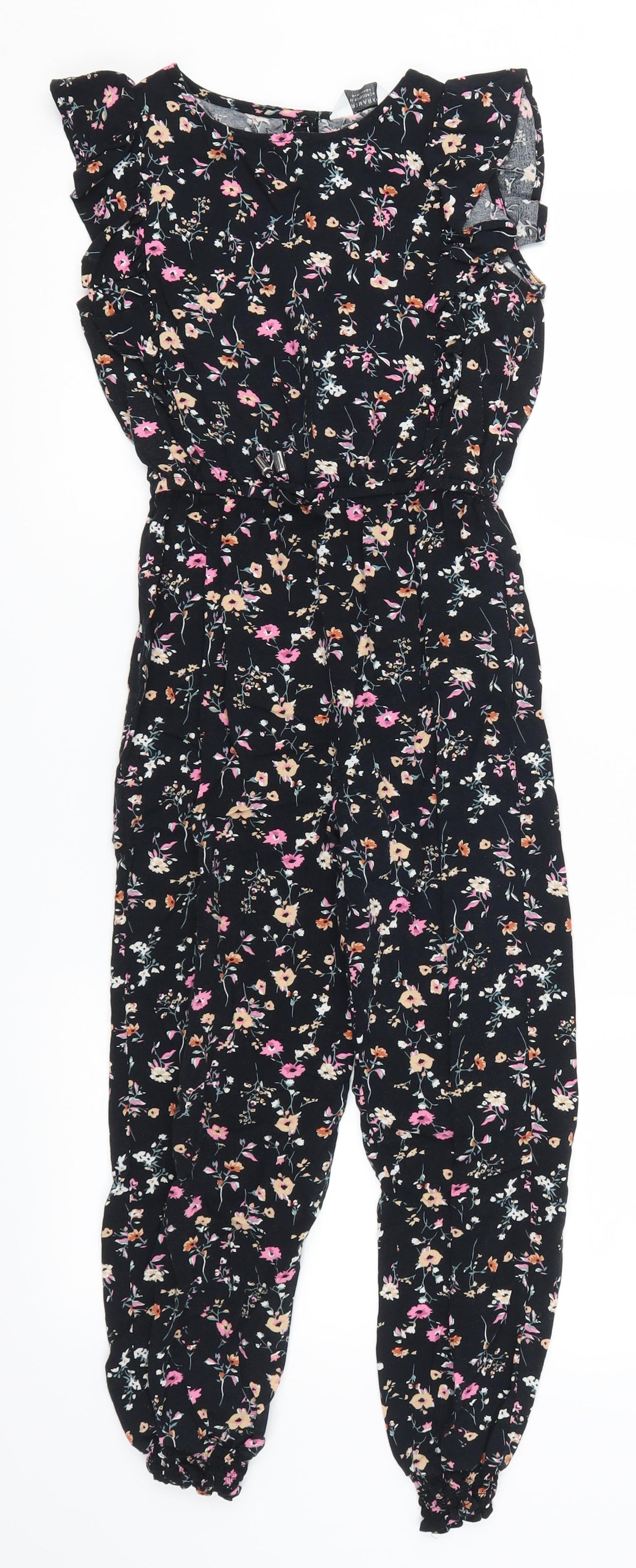 Primark Girls Black Floral  Jumpsuit One-Piece Size 8-9 Years