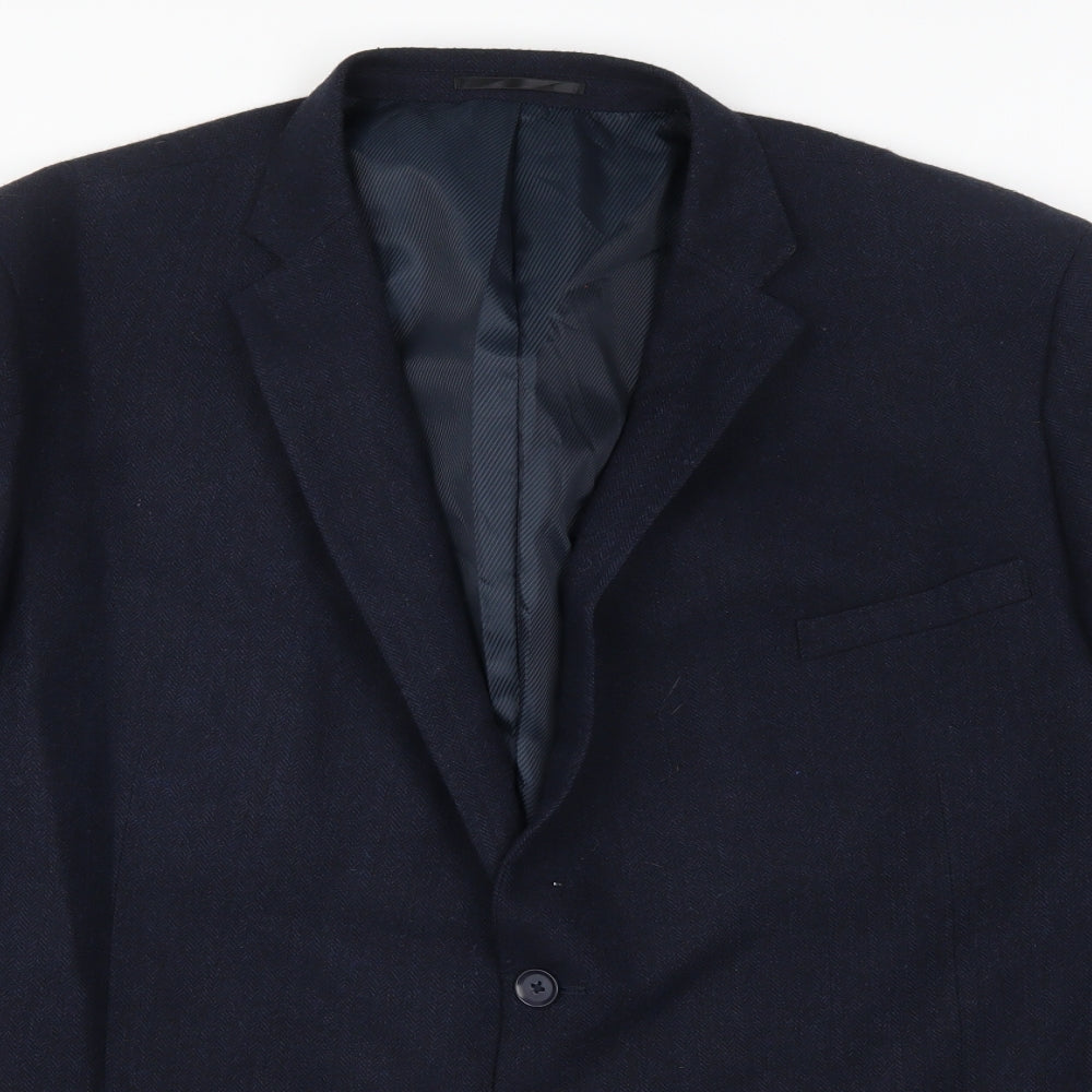 F&F Mens Blue Herringbone  Jacket Suit Jacket Size 50