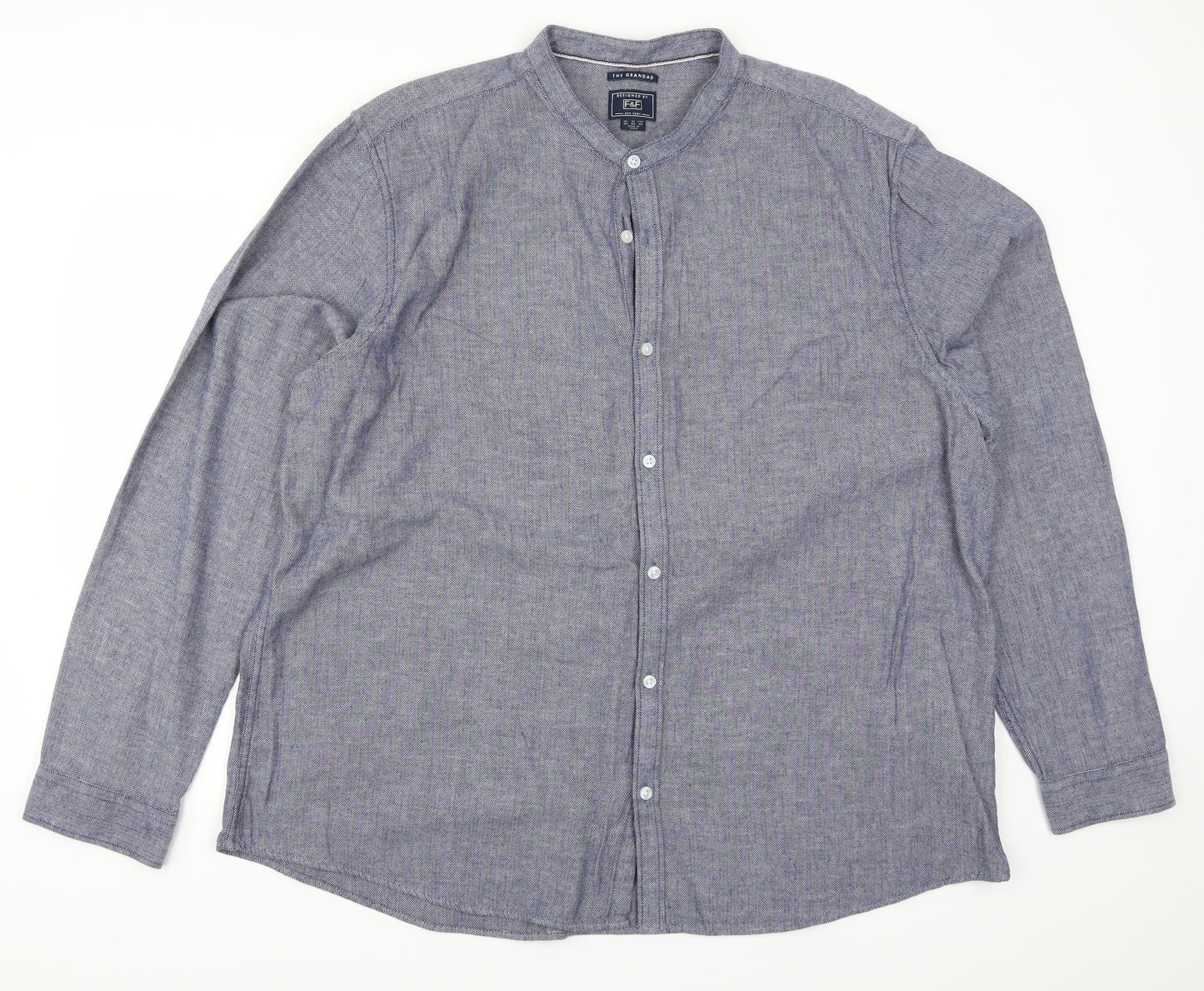 F&F Mens Blue Herringbone   Button-Up Size 3XL