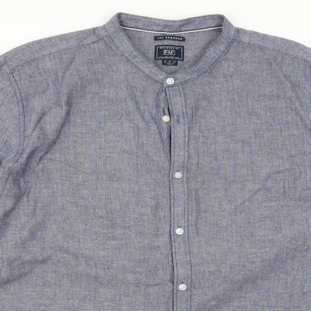 F&F Mens Blue Herringbone   Button-Up Size 3XL