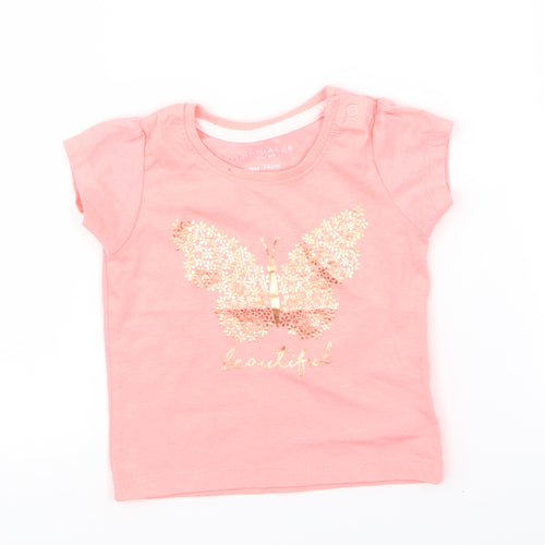 Primark Girls Pink   Basic T-Shirt Size 6-9 Months  - butterfly