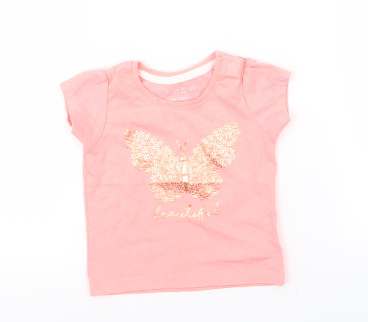 Primark Girls Pink Basic T-Shirt Size 6-9 Months - butterfly