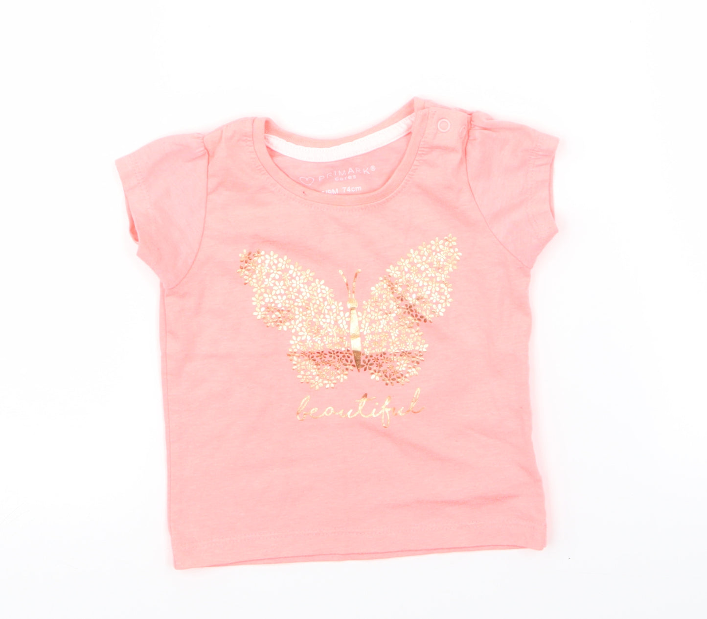 Primark Girls Pink   Basic T-Shirt Size 6-9 Months  - butterfly