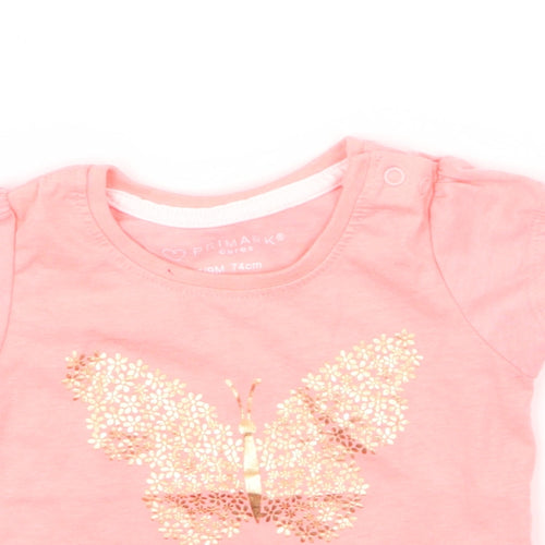 Primark Girls Pink   Basic T-Shirt Size 6-9 Months  - butterfly