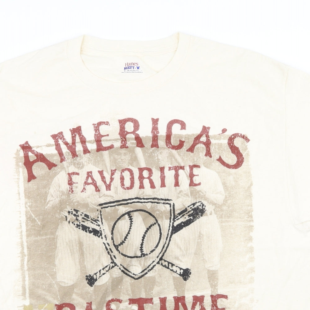 Hanes Mens Beige    T-Shirt Size XL