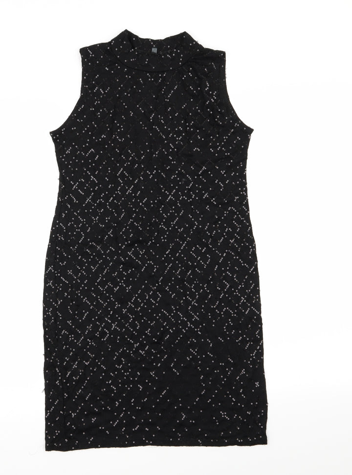 Preworn Womens Black   Pencil Dress  Size 12  - Sequins all over