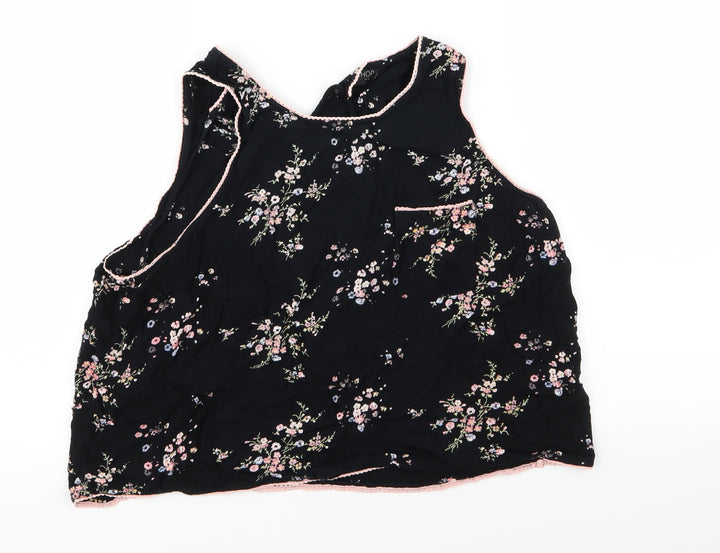 Topshop Womens Black Floral Basic Tank Size 14