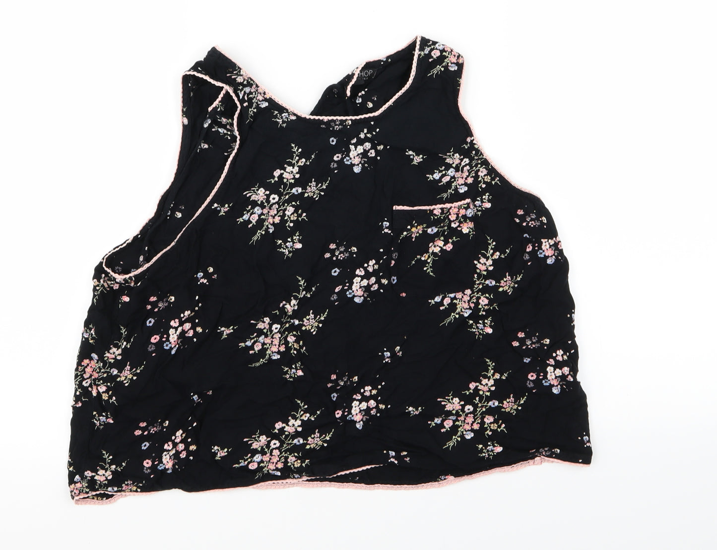 Topshop Womens Black Floral  Basic Tank Size 14