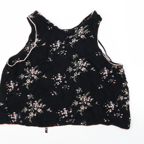 Topshop Womens Black Floral  Basic Tank Size 14