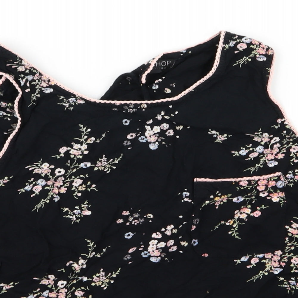 Topshop Womens Black Floral  Basic Tank Size 14