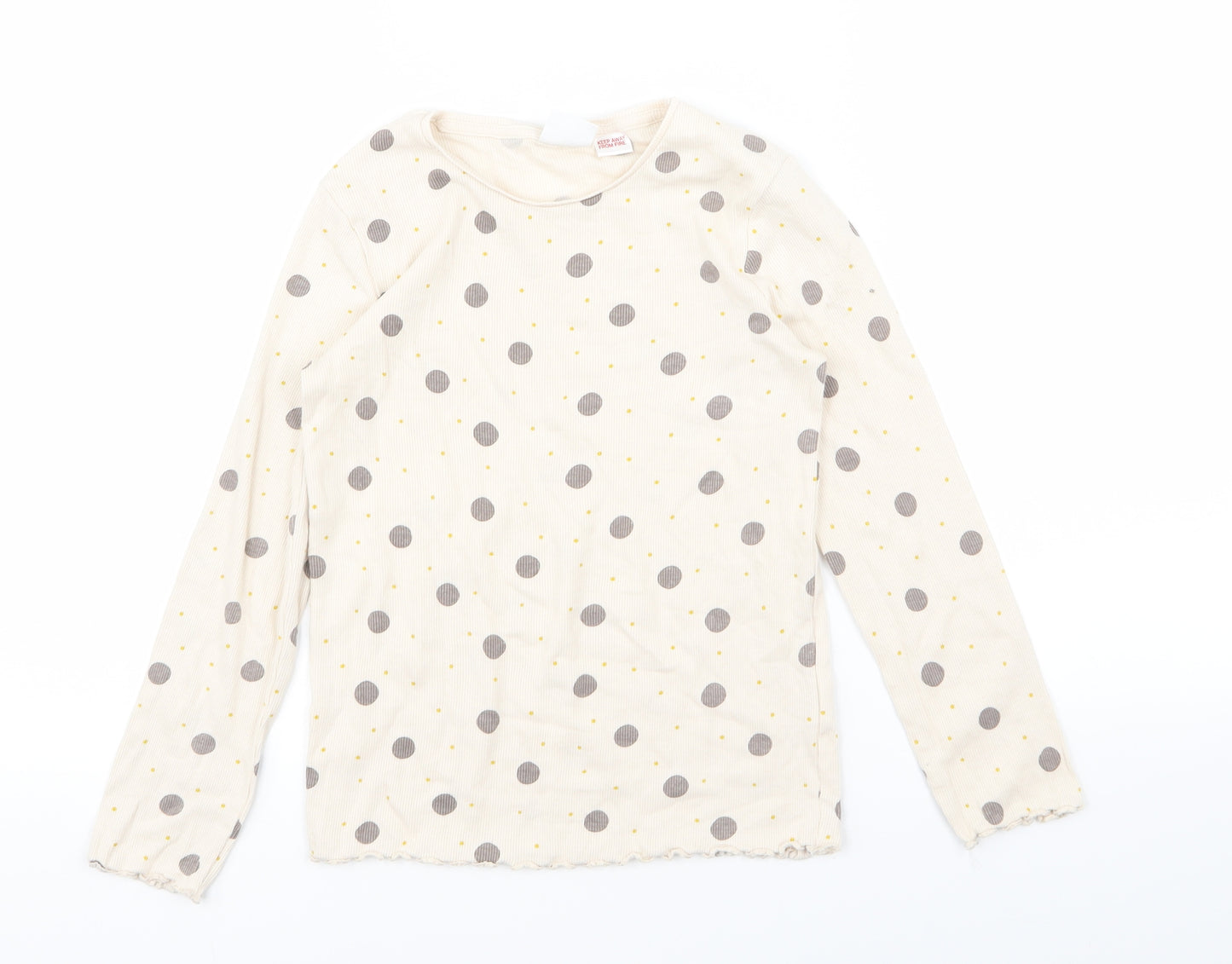 Zara Girls Beige Polka Dot  Basic T-Shirt Size 8-9 Years