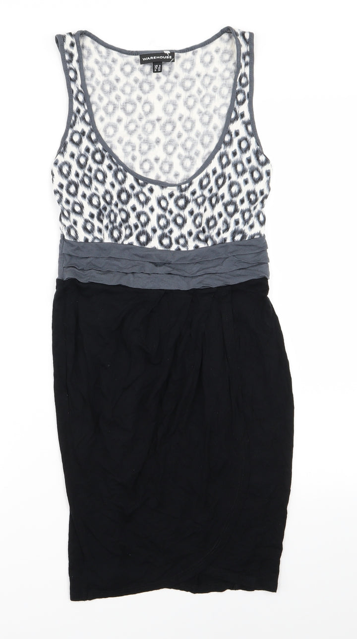 Warehouse Womens Black Animal Print  Pencil Dress  Size 8