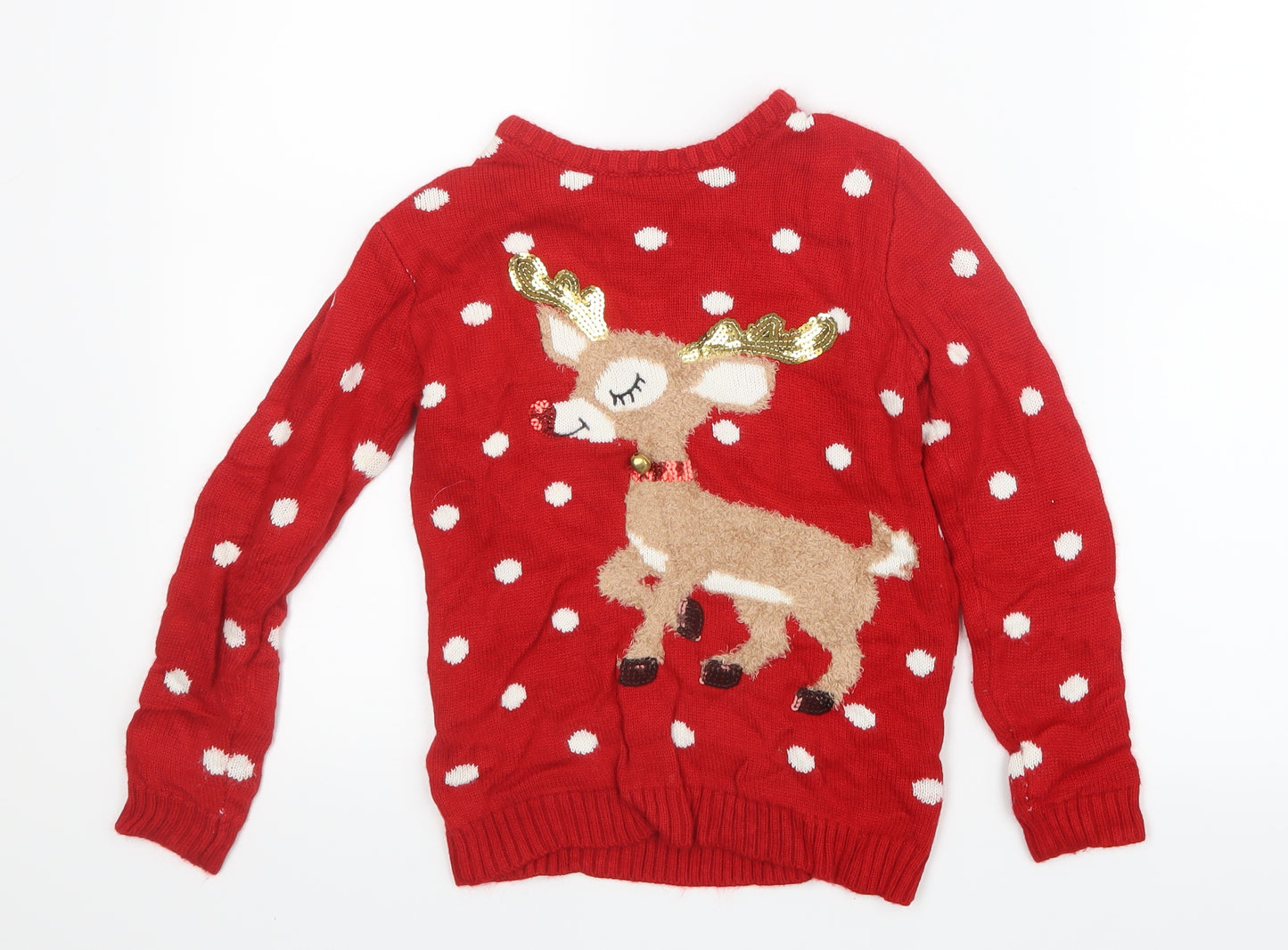Young Dimension Girls Red Geometric Knit Pullover Jumper Size 7-8 Years  - Christmas